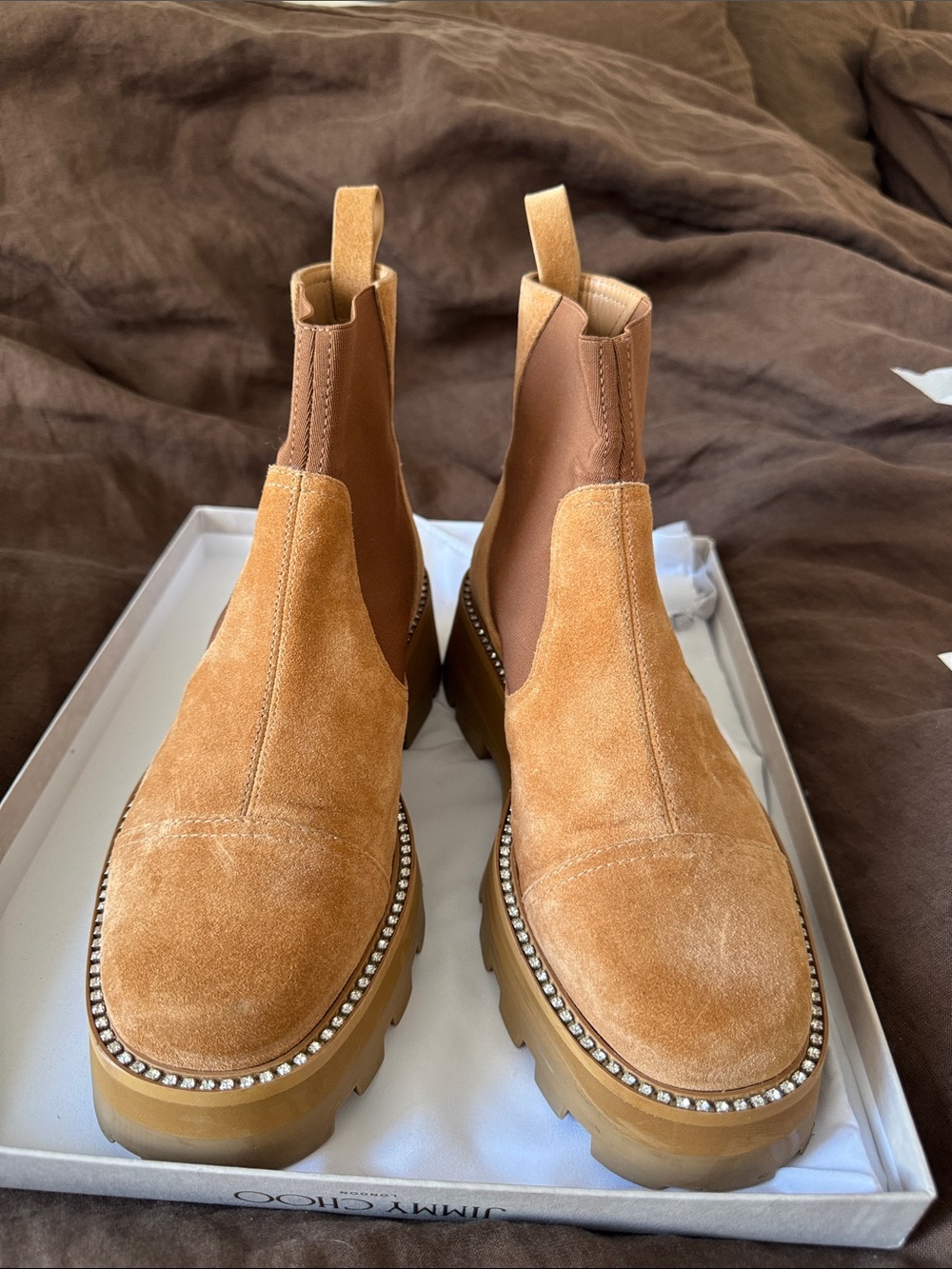 Jimmy Choo Clayton Crystal Trim Suede Chelsea Boot